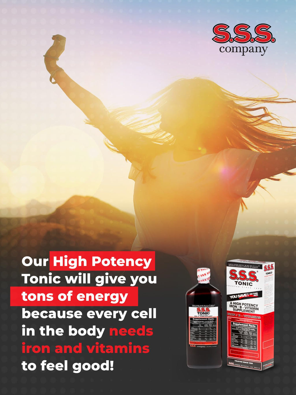 S.S.S. Tonic – High Potency Iron Supplement with B1, B2, B3 Vitamins – 20 fl oz Liquid Formula for Energy, Vitality & Wellness – Easy-to-Take, Iron-Rich, Made in USA, for Women & Men