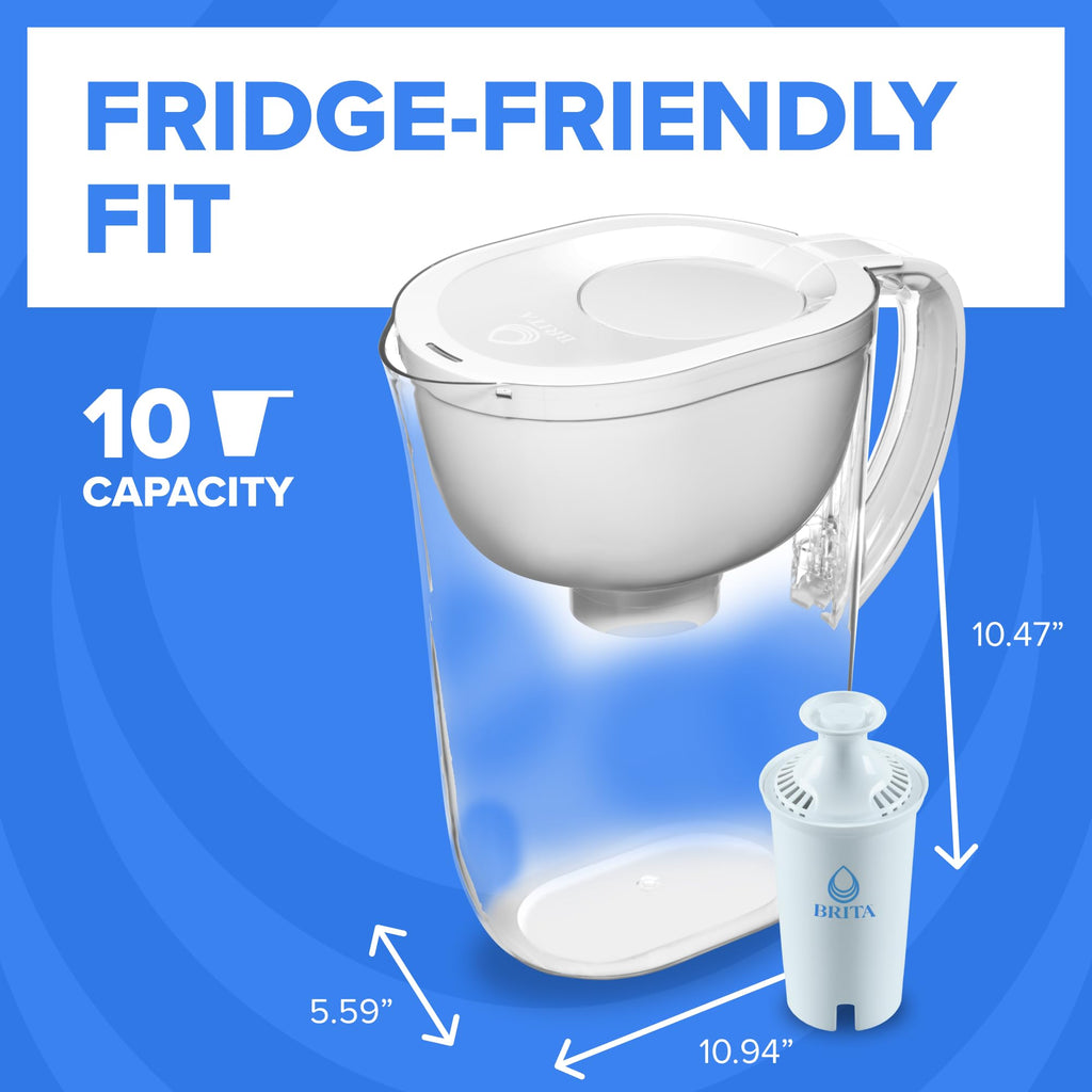 Brita Large 10-Cup Elite Water Filter Pitcher, WQA NSF/ANSI Certified, Reduces 99% of Lead, Microplastics, & 30 Contaminants, BPA-Free, Removes Chlorine Taste & Odor, 1 Filter Included, White