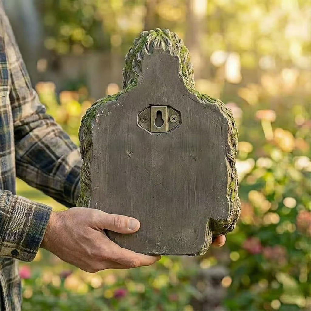 Tree Face Decor for Outdoor Garden - Funny Bigfoot Sculpture 6 Inch, Hand Painted Resin Wall Hanging Art with Keyhole Mount, Unique Yard Decoration Gift for Nature Lovers, Sasquatch Garden Art
