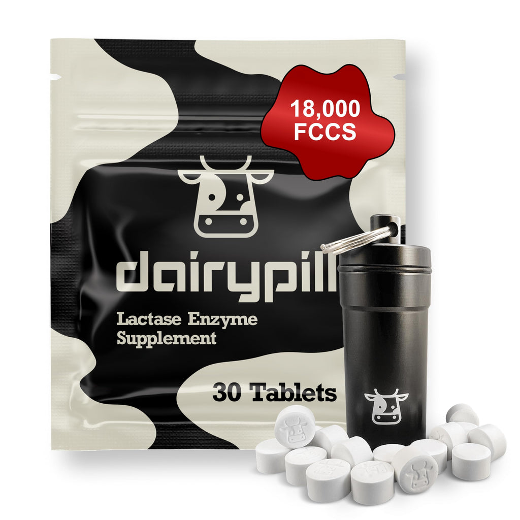 DairyPill Lactase Enzyme 18,000 FCCs per Pill, 30 Count, Solution for Lactose Intolerance, Portable, Easy to Swallow, Preservative and Gluten Free, American Made, Non GMO