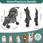 Double Pet Stroller for Dogs and Cats,Cat Strollers for 2 Cats,Double Dog Stroller for 2 Small Medium Dogs,4 Lockable Wheels/Lightweight/Folding,Grey
