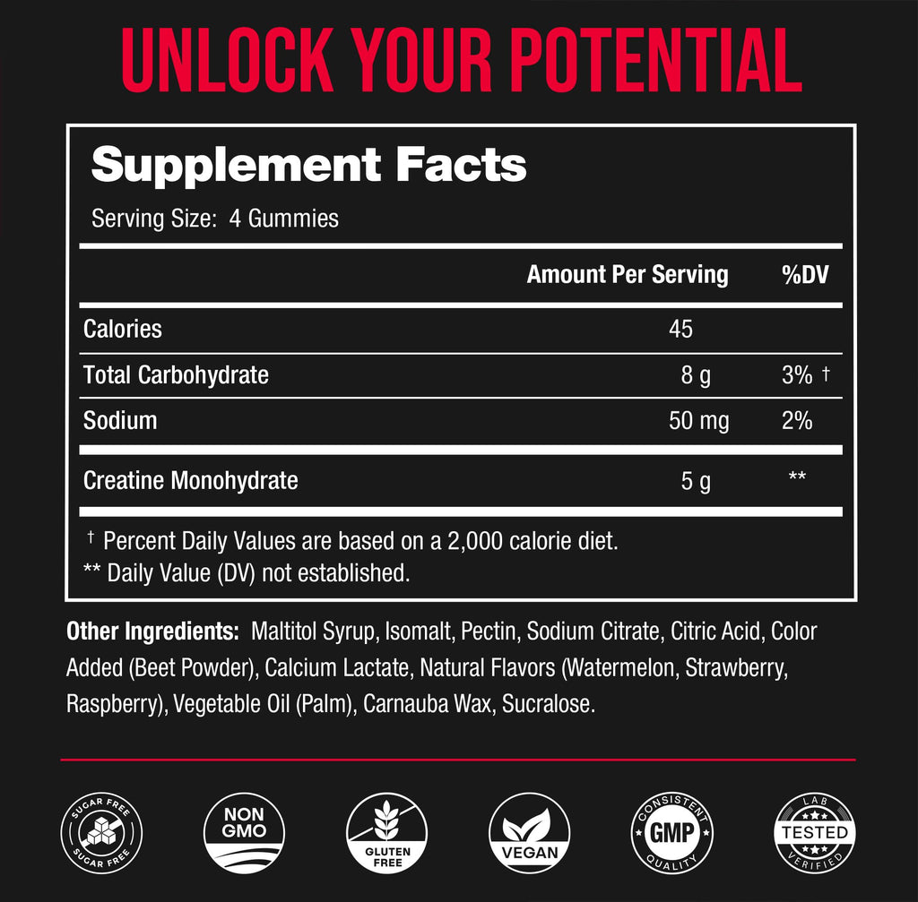 NutraChamps 120 Creatine Gummies for Men & Women - 5g Sugar Free Chewable Creatine Monohydrate Gummies - Supports Protein Synthesis, Muscle Recovery & Workout Performance