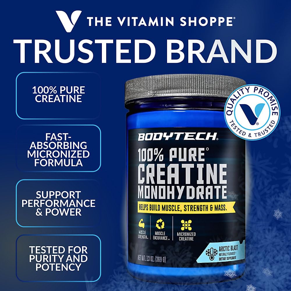 BodyTech 100% Pure Creatine Monohydrate Powder - Micronized for Maximum Absorption - Supports Muscle Strength & Power Output - Arctic Blast (13 oz, 55 Servings)