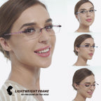 JJWELL 3 Pack Blue Light Blocking Reading Glasses for Women, Anti Eyestrain/Computer Glare UV 400 Filter Readers with Spring Hinge, Lightweight Rimless Tinted Metal Blue Rays Eyeglasses (4.00)