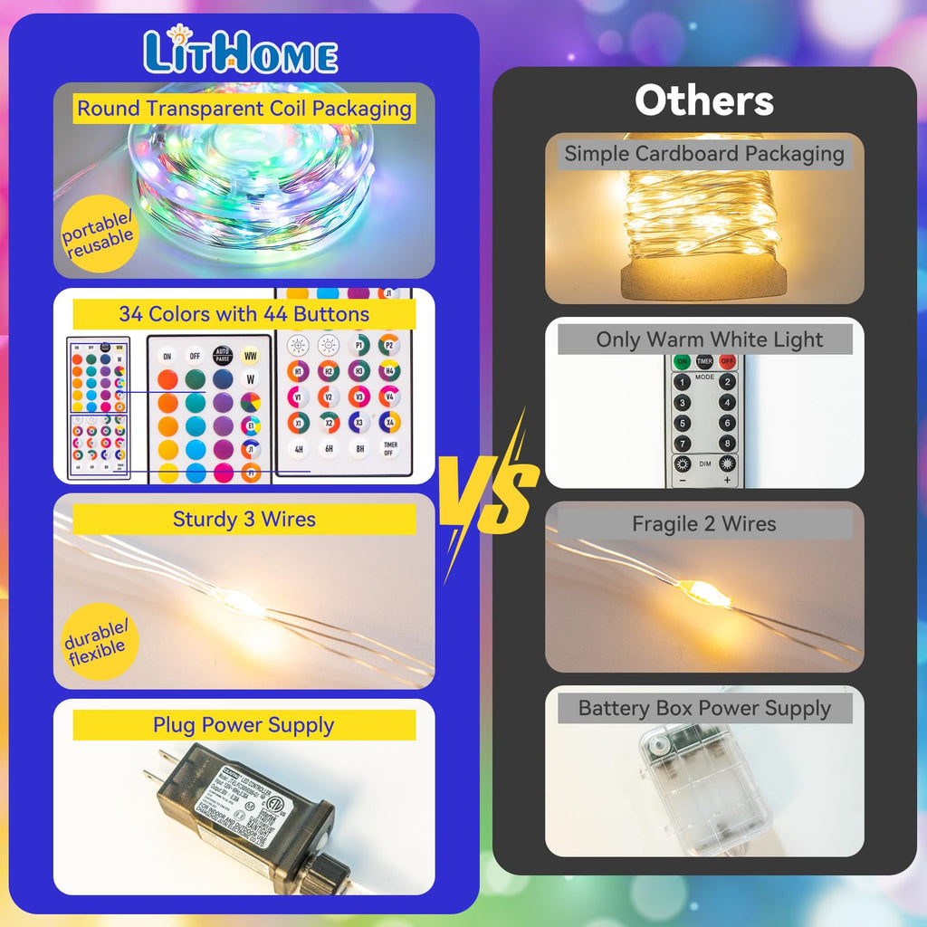 LitHome 66 FT Color Changing Fairy Lights Plug in with Remote, 200 LED