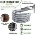 Feotech Liquid-Tight Conduit and Connector Kit - 3/4 Inch 50 FT Non Metallic Liquid Tight Electrical Conduit with 5 Straight and 5 Angle Fittings