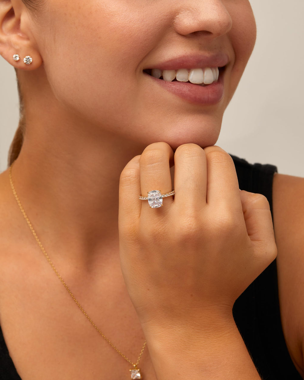 PAVOI 14K Yellow Gold Plated 3CT Cushion Cut Elongated CZ Engagement Ring