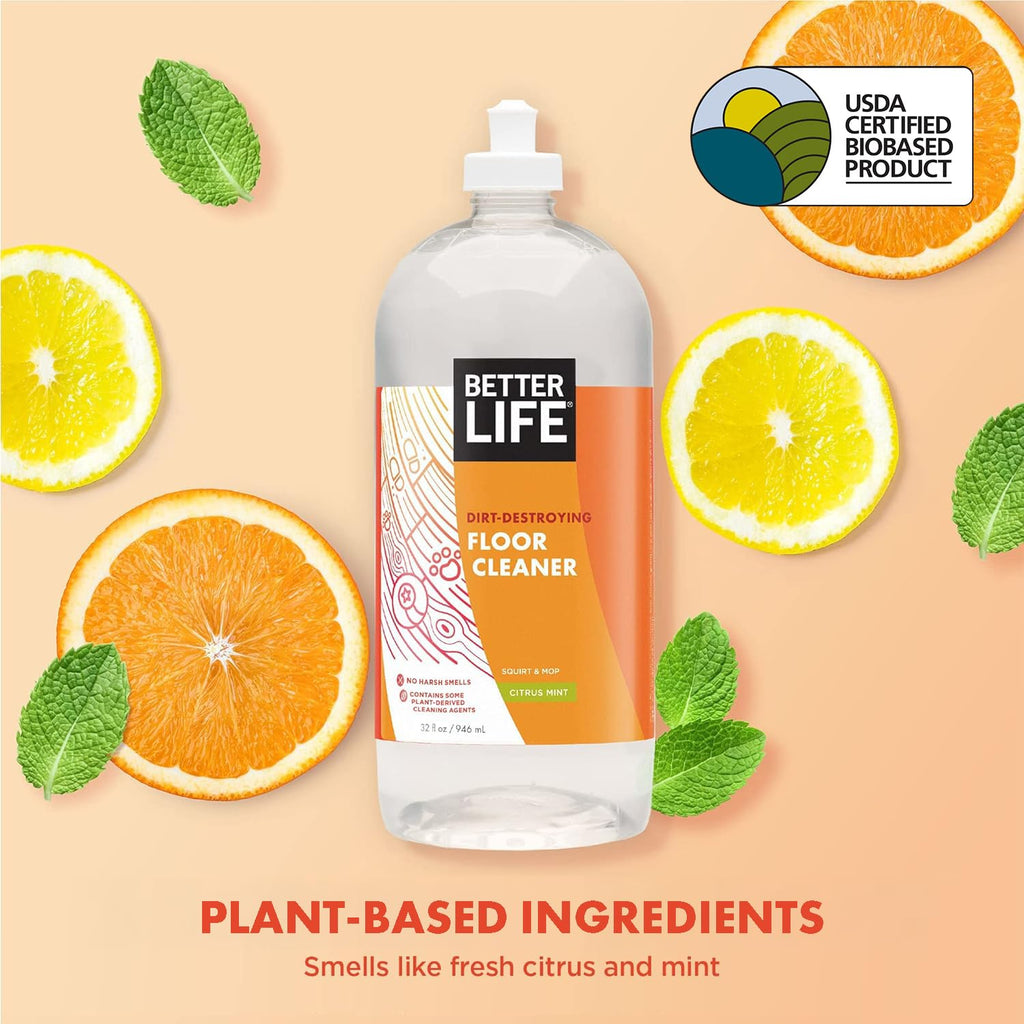 Better Life Floor Cleaner - Liquid Multipurpose Cleaner for Wood, Tile, Laminate, Vinyl, Bamboo - Hardwood Floor Cleaner for Mopping - Citrus Mint, 32 Fl Oz (Pack of 2)