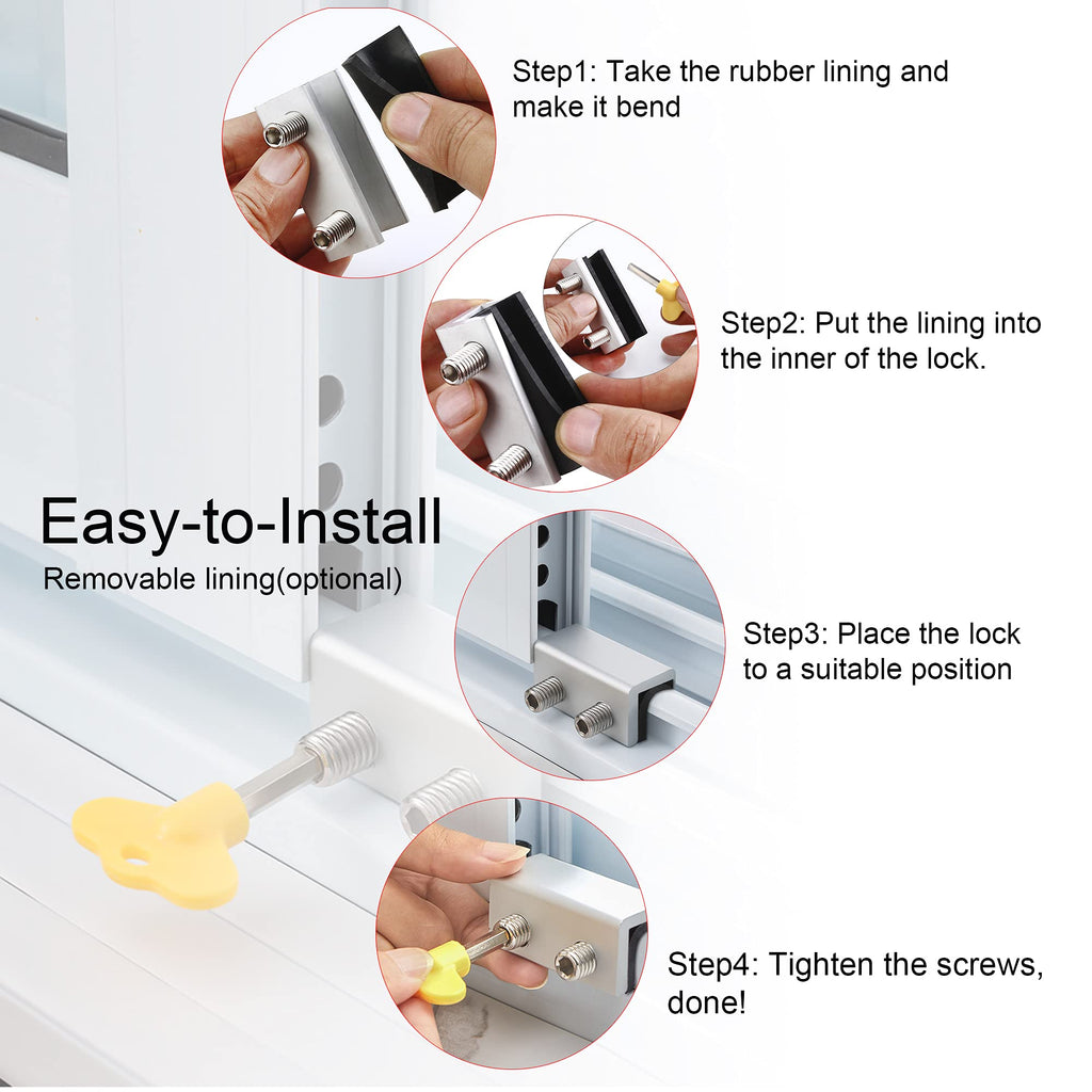 Window Locks,12 Sets Sliding Security Window Lock with Key for Vertical & Horizontal Sliding Windows & Sliding Doors, Adjustable Window Locks Security Window Stoppers for Patio Bedroom Home and Office