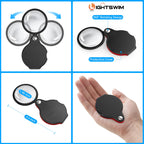 Neck Wear Magnifying Glass with Light for Close Work, 5.5 Inch 5X Handheld Lighted Magnifier for Reading Books, Included 2PCS Upgrade 10X Small Magnify Glasses with Protective Sheath