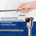WORKPRO Dual Drive Breaker Bar, 3/8" & 1/2" Drive, Heavy Duty Breaker Bars, 24-inch Length with 360° Rotatable Head, Spring-loaded Detent Ball, Chrome Vanadium Steel Made