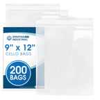 9" X 12" Self-Sealing Cellophane Bags (200 Count) Clear Poly Packaging for Shirts, Clothing, Apparel - Reinforced Resealable Cello Bags for Small Business Shipping - Spartan Industrial
