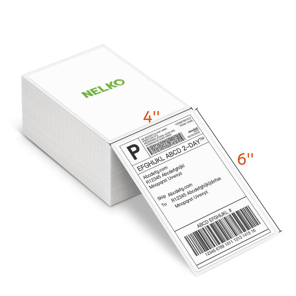 Nelko Genuine 4x6 Direct Thermal Shipping Label (Pack of 500 Fan-Fold Labels), 4x6 Thermal Labels for Nelko PL70E Shipping Label Printer, Perforated and Strong Adhesive, Commercial Grade