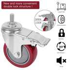 DICASAL 5 Inch Heavy Duty Stem Casters 360 Degree Swivel Thread Wheels with Metric Size M12-1.75 Screw Bolt Double Locking Brake Castor Wheel Load Capacity Upto 1200 Lbs Pack of Four