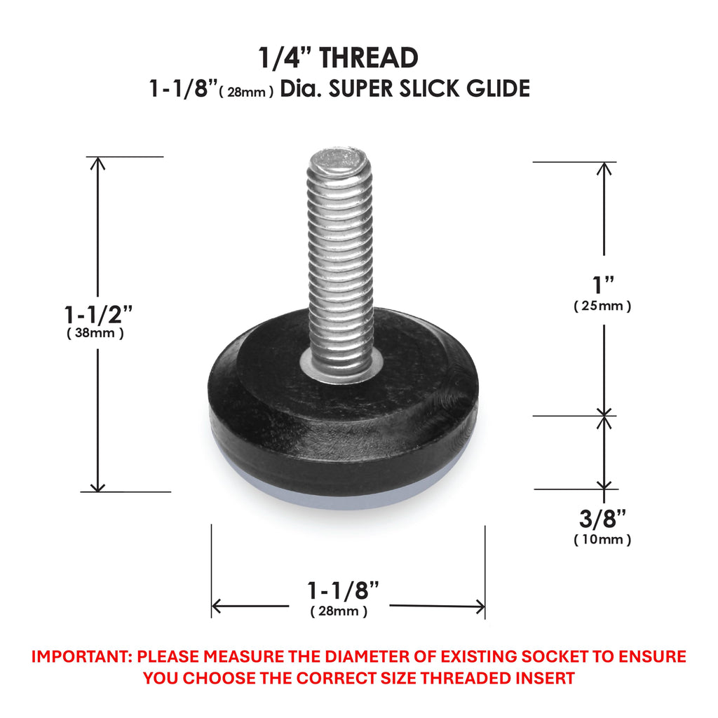Slipstick Gorilla Outdoor Adjustable Furniture Levelers (8 Pack) Weatherproof Screw in Leg Glides for Chairs, Tables, and Outdoor Furniture Feet, 1-1/8 Inch Slider Glide, 1/4"-20 BSW Thread