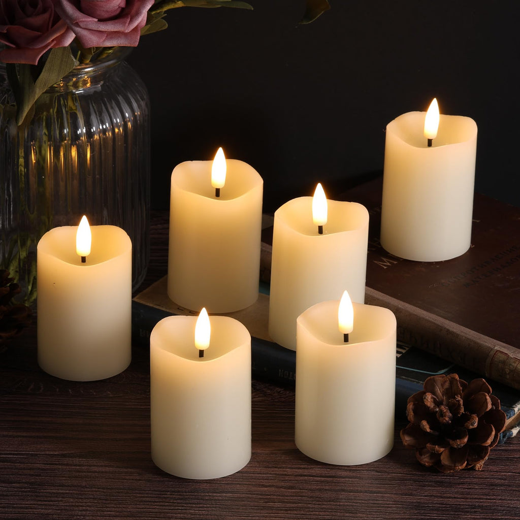 Eywamage Ivory Flameless Votive Candles with Timer Batteries Set of 6