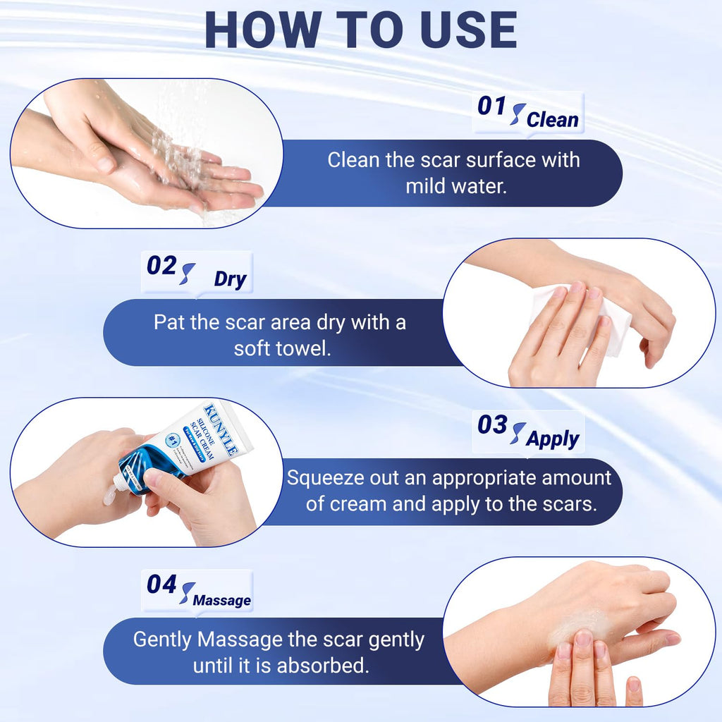 Kunyle Scar Cream, Silicone Scar Gel, Advanced Scar Removal Cream for Surgical Scars, Stretch Marks Removal, Keloid Bump Removal, Old and New Scars 2.11 Oz (60g)
