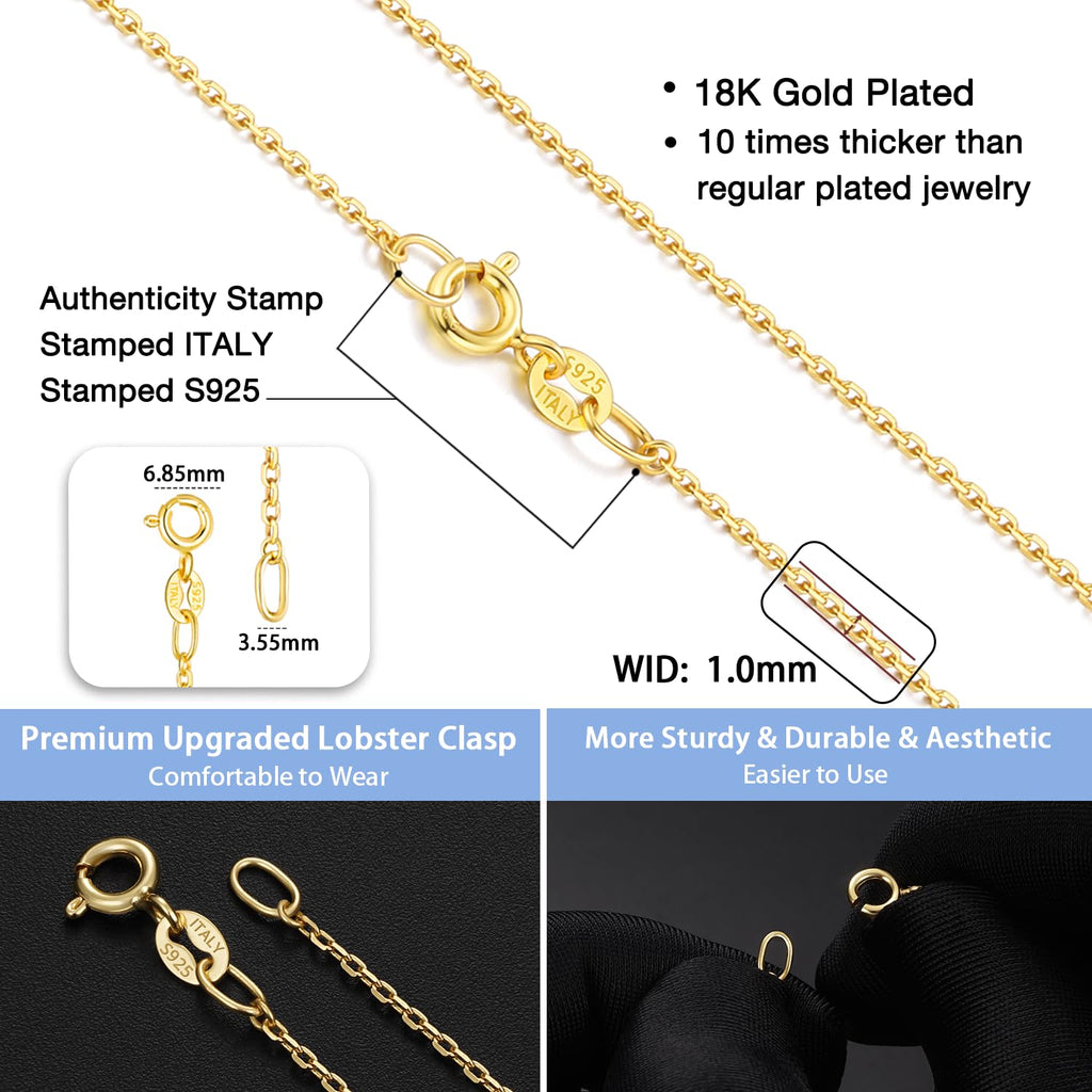 Jewlpire 18K Gold Plated Chain Necklace for Women, 1mm Cable Chain 18K Gold Plated Chain for Women Sturdy & Shiny Women's Chains Necklaces, Necklace Chains 16 Inch