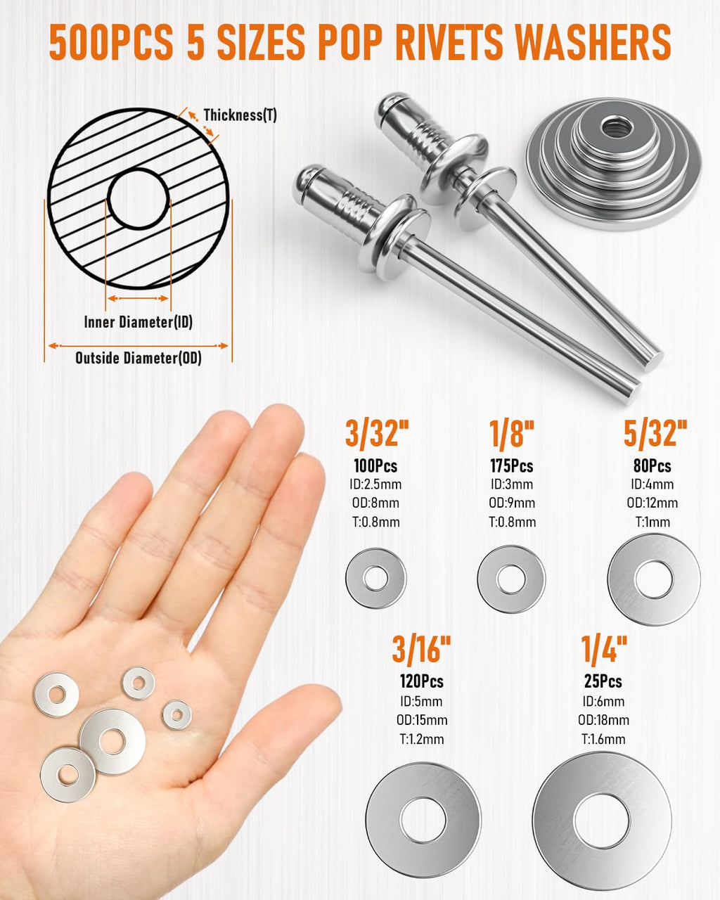 INCLY 1000PCS Aluminum Pop Rivets Assortment Kit with Washers