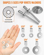 INCLY 1000PCS Aluminum Pop Rivets Assortment Kit with Washers