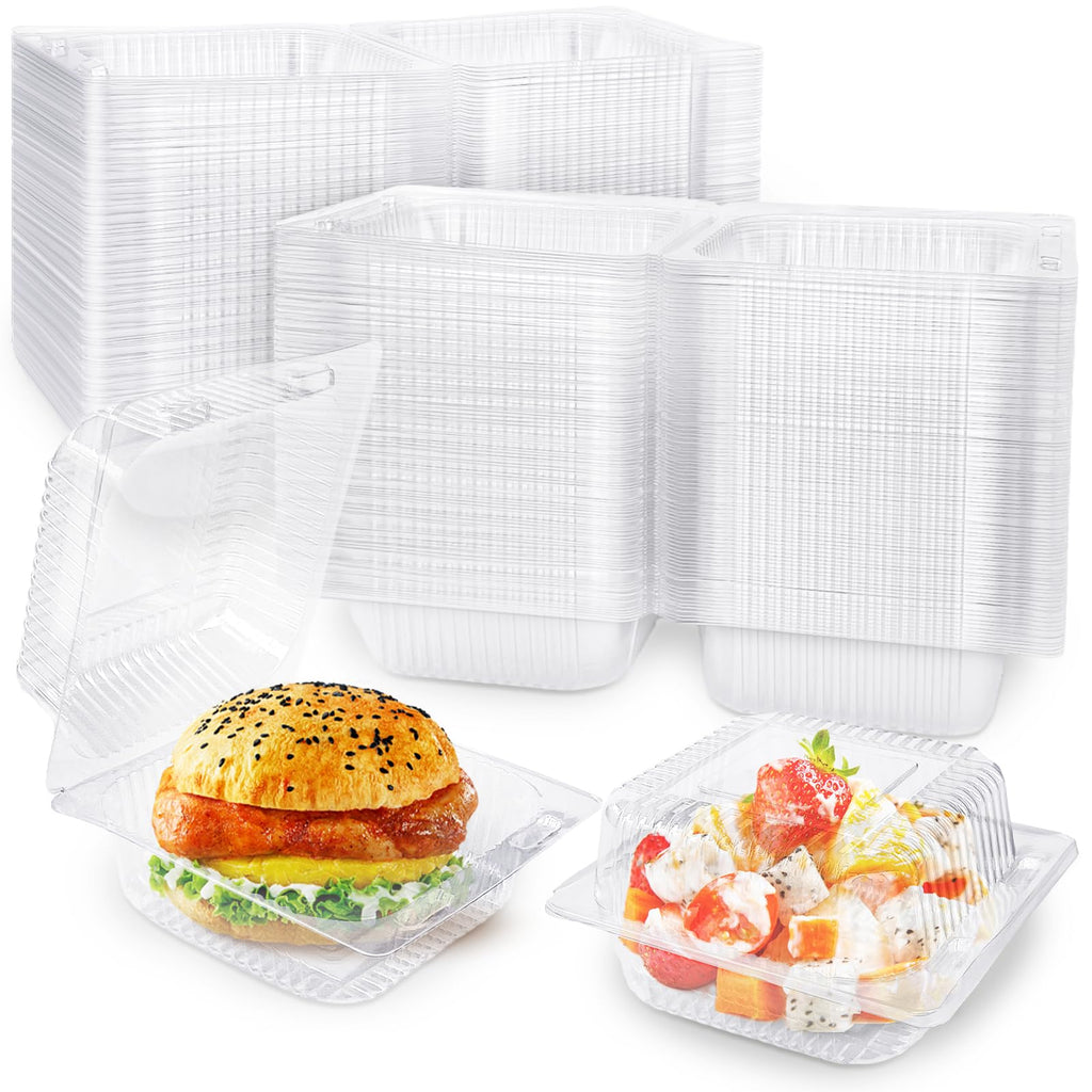 Qyyiguf 200 PCS Clear Plastic Square Hinged Containers,Disposable To Go Containers with Lids,Clamshell Food Containers for Sandwiches,Dessert,Cakes,Cookies,Salads,Pasta(5.3x4.7x2.8 In), 41wsdSDF