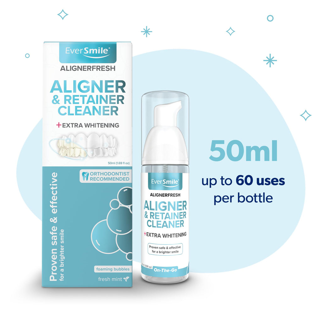 EverSmile AlignerFresh Extra Whitening Foam – Cleaner Compatible w/Invisalign and All Clear Aligners and Retainers – Eliminates Bacteria, Whitens Teeth, Fights Bad Breath – 50ml (1 Pack)