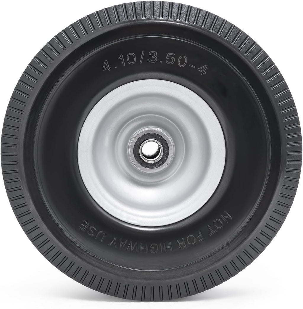 CYHOBK 2-Pack 4.10/3.50-4" Flat Free Solid Rubber Tires - 10" Replacement Wheels with 5/8" Axle Bore, 2.2" Offset Hub for Gorilla Cart, Hand Truck, Garden Wagon, Dump Carts - Puncture Proof
