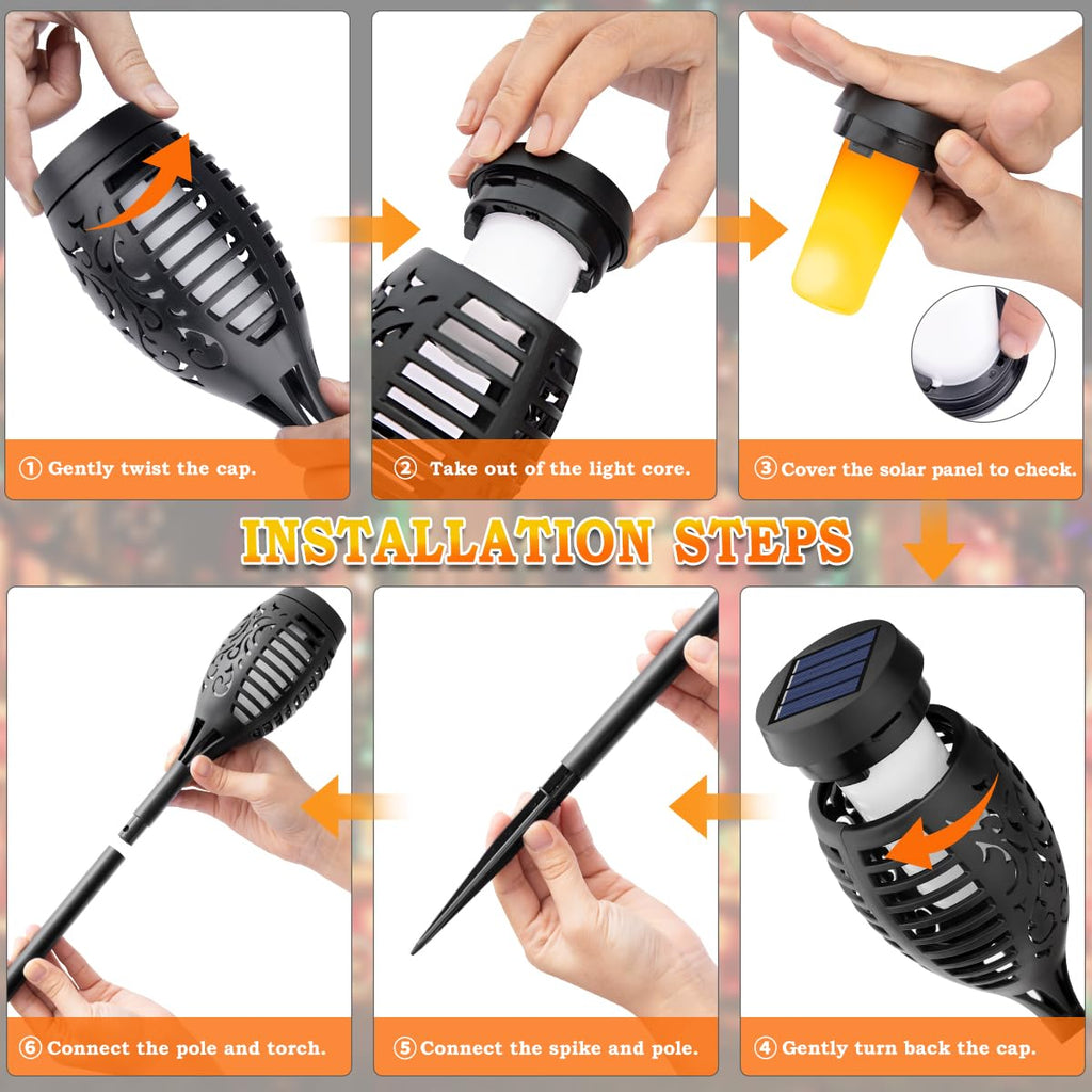 10Pack Solar Torch Light Outdoor Flickering Flame for Halloween Decorations