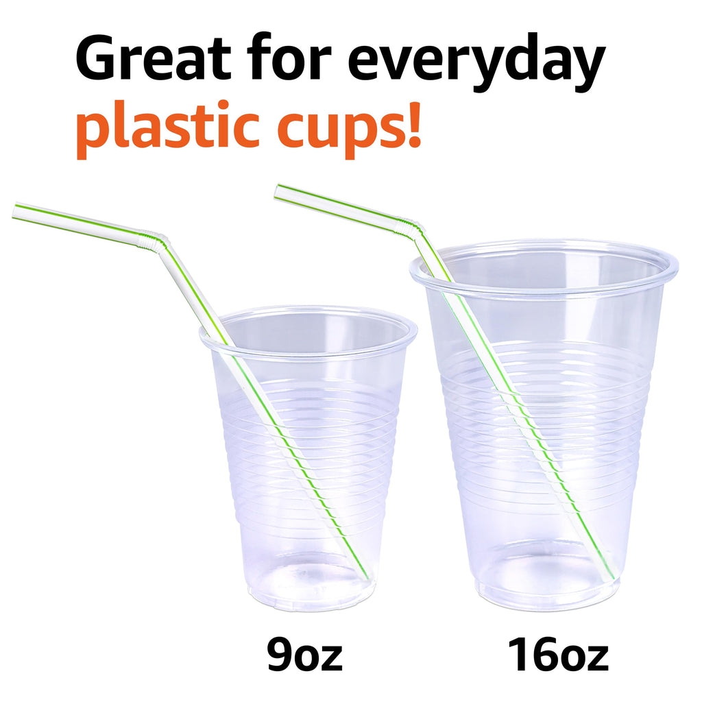 Amazon Basics Disposable Striped Plastic Flex Straws, 7.5" Long, Assorted Colors, 100 Count, Large Pack (Pack of 3)