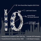 Gem Stone King 925 Silver Blue Sapphire and Lab Grown Diamond Hoop Earrings