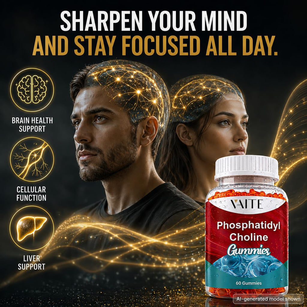 Phosphatidylcholine Gummies 600 mg (Sunflower Lecithin) 5-in-1 Choline Complex with Alpha GPC 150 mg, Phosphatidylserine 100 mg, Inositol 100 mg & Choline Bitartrate 50 mg for Daily Focus 60 Count