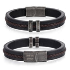 Personalized Custom Name Bracelets for Men - Mens Leather Bracelet with 2-5 Kids Names Customized Gifts for Dad Husband Son (2 names)