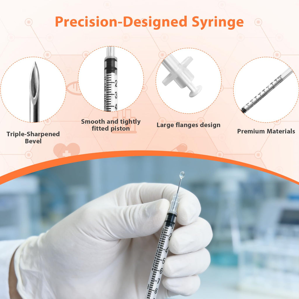 Syringes with Needle, U-100 1ml 31G 5/16" (8mm) Syringe, Pack of 30