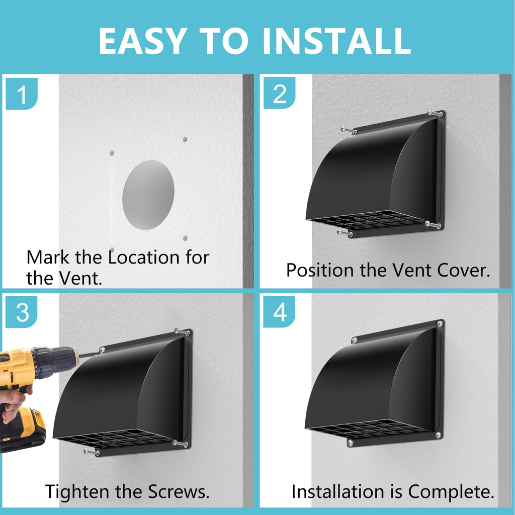 2 Pcs 4 Inch Dryer Vent Cover Outside, HG Power Metal Exterior Vent Cover with Removable Screen & Cushioned Non-Return Flap, Air Wall Vent for House, Range Hood, AC, Opening Diameter: 3.81" White