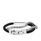 Fossil Men's Stainless Steel Engravable ID Bracelet, Color: Silver/Black (Model: JF03325040)