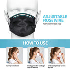 YJIAKA Black Disposable Face Masks 4 Layers Protection 50Pcs, Breathable Dust Mask Mouth Covers for Adult