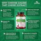 Zazzee Tart Cherry 10:1 Extract, 3000 mg Strength, 120 Vegan Capsules, 4 Month Supply, Certified Kosher, Concentrated and Standardized 10X Extract, 100% Vegetarian, All-Natural, Gluten Free, Non-GMO