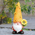 REYISO 12.3'' Sunflower Garden Gnomes Statue with Solar Bee Lights