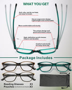 STARTONYOU Reading Glasses for Women, 3-Pack Blue Light Computer Eyeglasses, Cat-Eye Fashion Full Frame with Spring Hinge Ladies Readers +1.5diopter