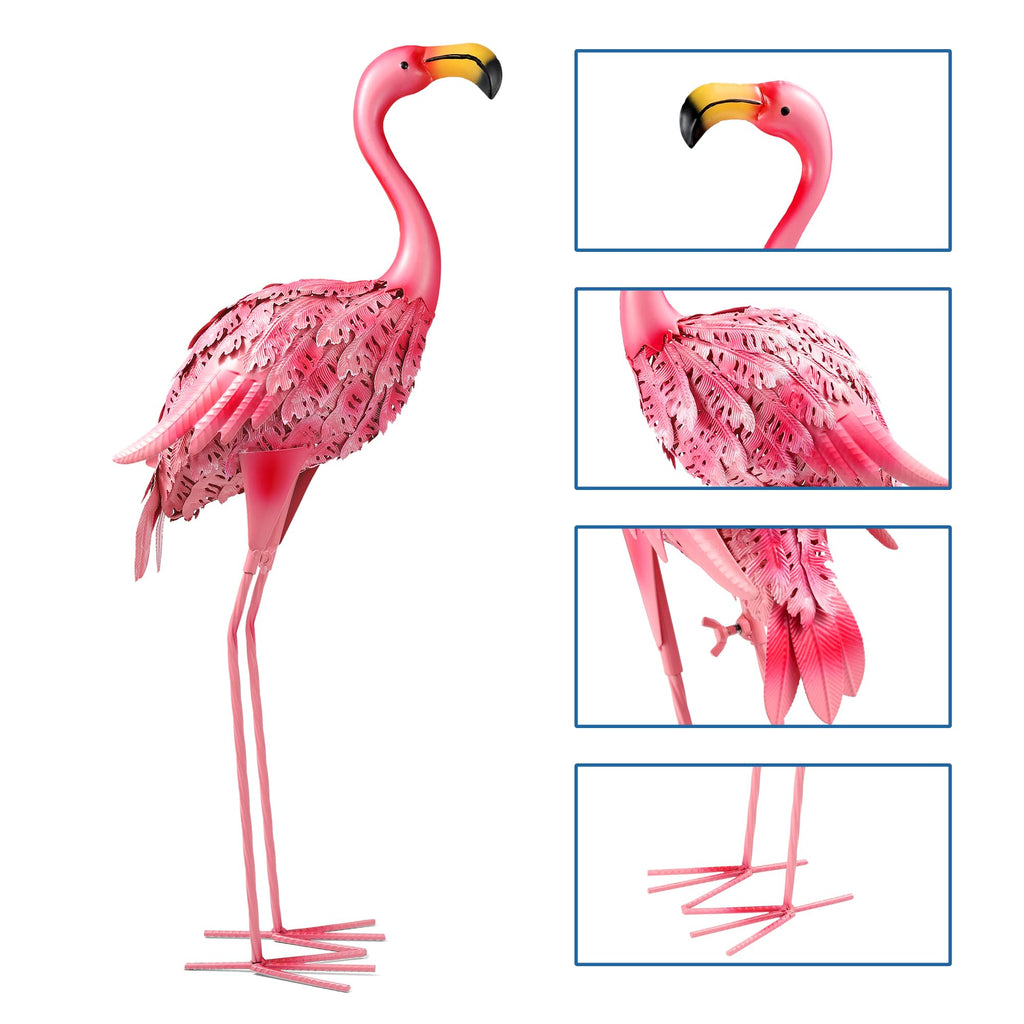 QNGCOLRCY Garden Statues Flamingo Sculptures Metal Yard Art, Pink Bird Art Outdoor Backyard Decor Patio Lawn Porch Ornament Flamingo Yard Decoration (Pink with White)