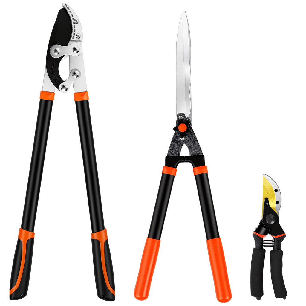 EWPJDK 3-Piece Loppers Hedge Shears Pruners Heavy Duty Combo Clippers