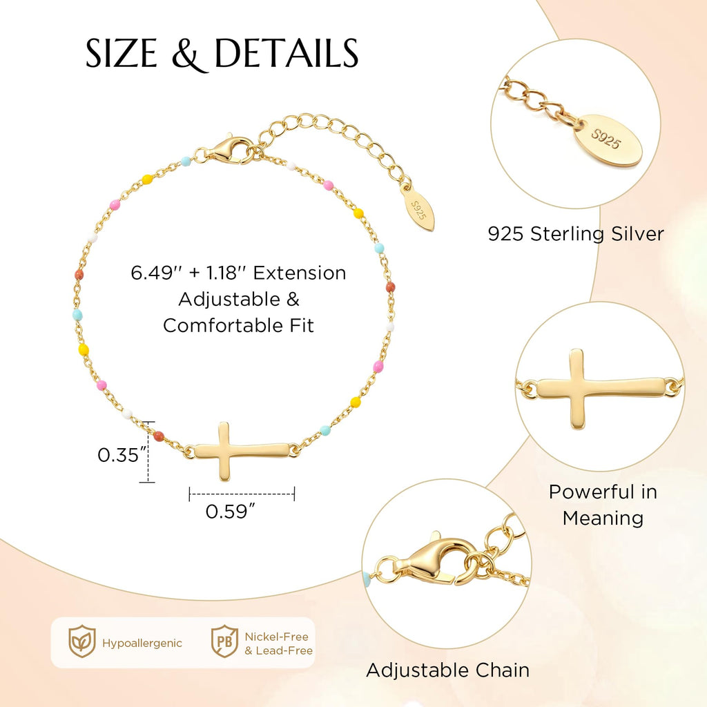 S925 Cross Bracelet for Women, 18K Gold Greeting Card Womens Cross Bracelet