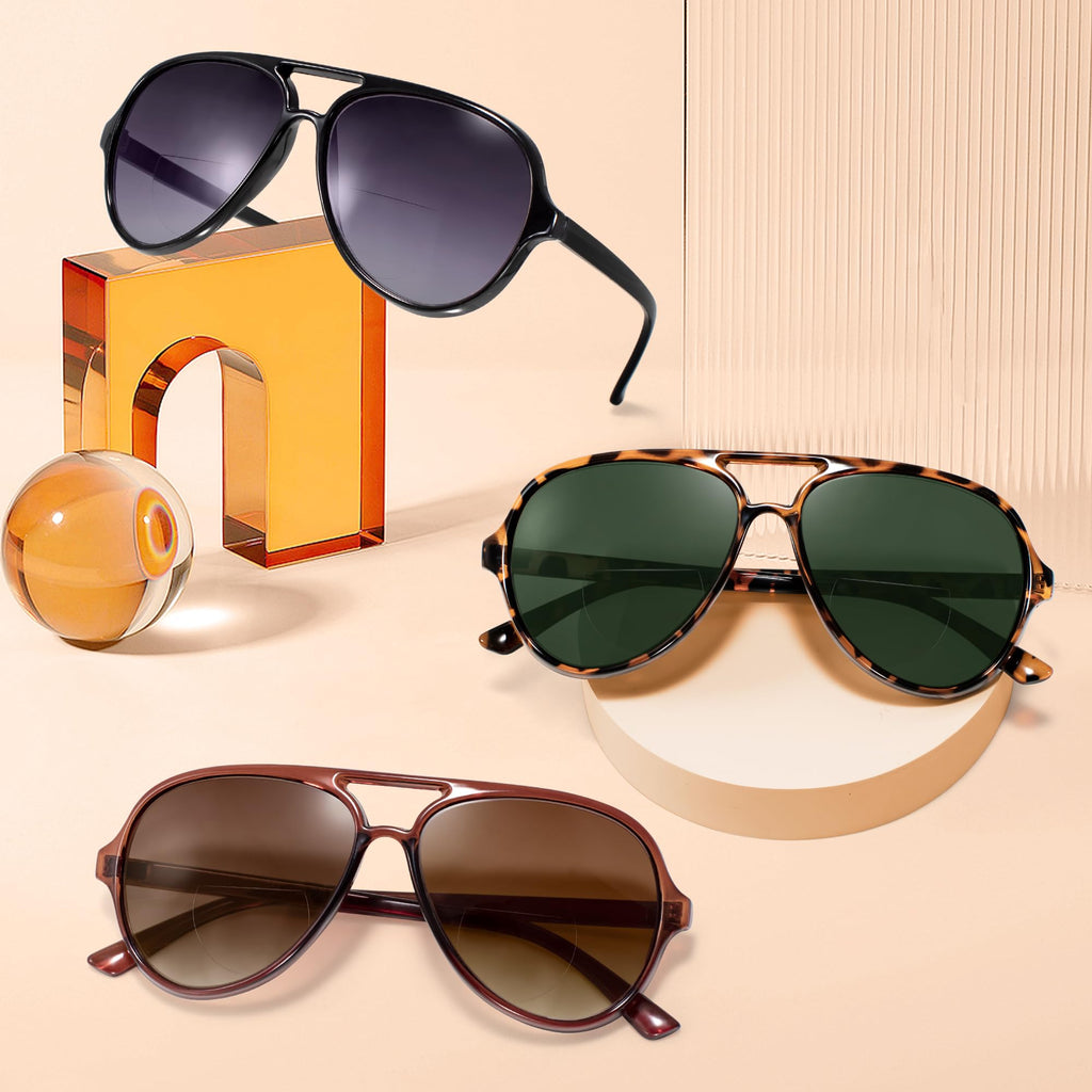 EYEGUARD 3 Pack Retro Aviator Bifocal Reading Sunglasses for Women Men UV400 Protection Classic Square Sun Readers 2.00