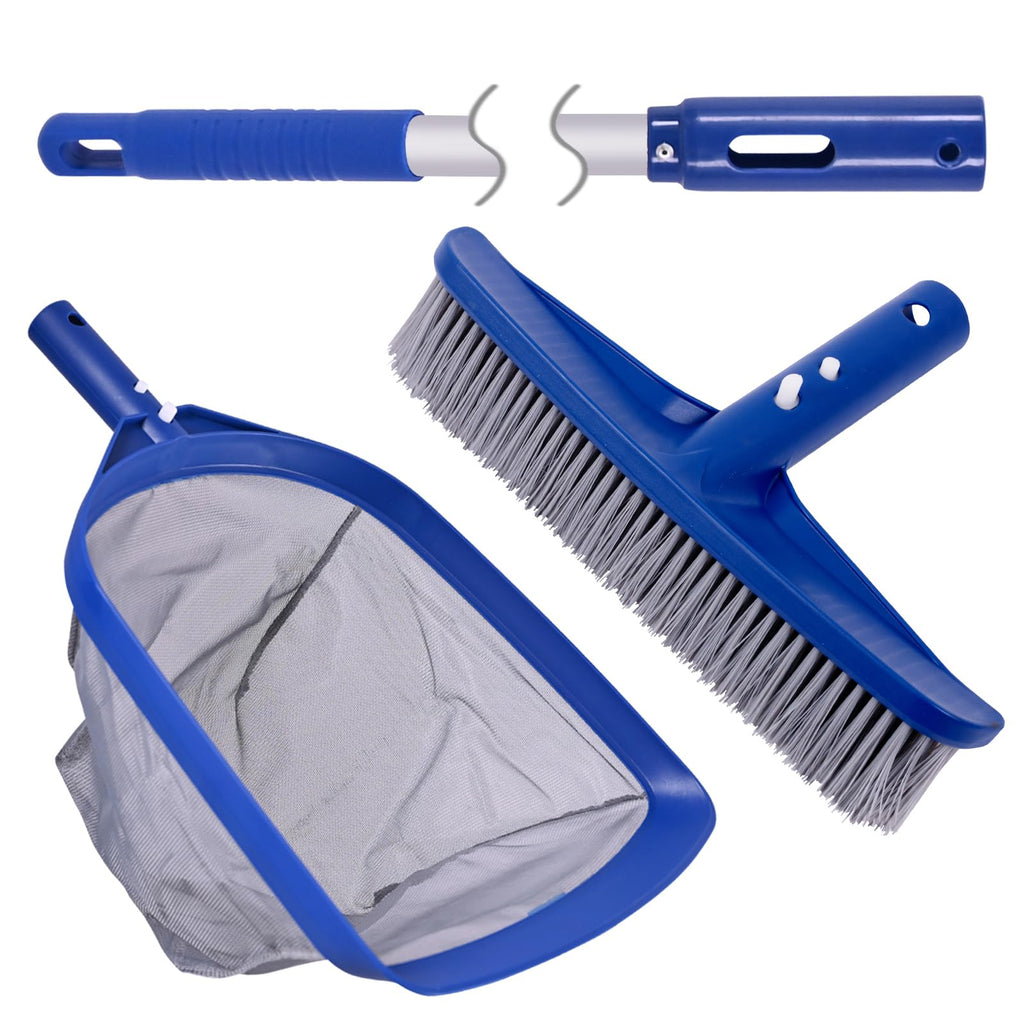 POOLAZA Pool Skimmer Net & Pool Brush Head with 50'' Aluminum Pool Pole