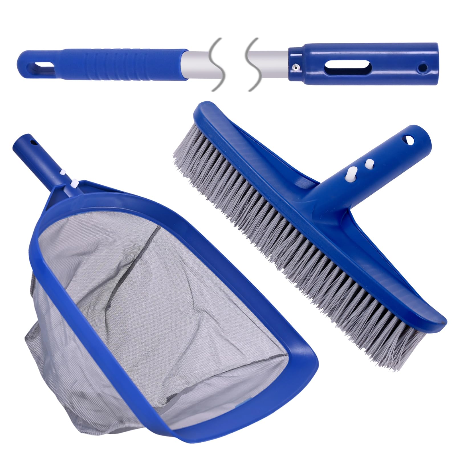 POOLAZA Pool Skimmer Net & Pool Brush Head with 50'' Aluminum Pool Pole