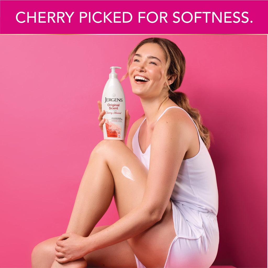 Jergens Original Scent Dry Skin Body Lotion, Hand and Body Moisturizer, Cherry Almond Essence, Dermatologist Tested, 21 Oz, Pack of 3