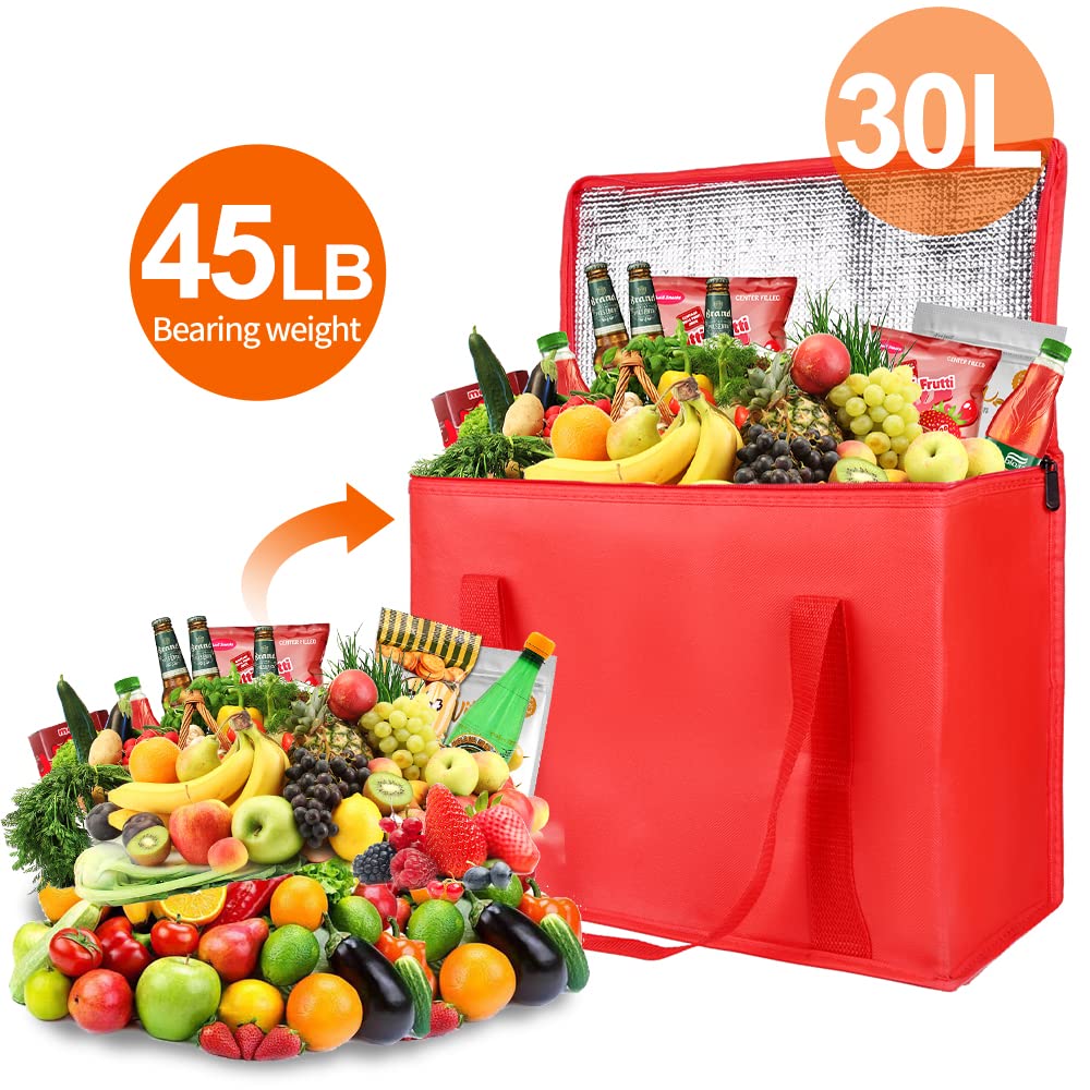 Bodaon 5-Pack Cooler Insulated Food Delivery Bag, X-Large Bags for Grocery/Catering/Shopping, Rideshare Delivery Bag, Thermal Hot Pizza, Large Cold and Frozen Accessories, XL Tote, Red