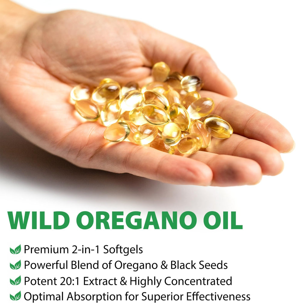 Oregano Oil Capsules Organic, (2 Pack) Oil of Oregano with Black Seed Oil, 2 in 1 6000mg, Natural Defense Supplement, Non-GMO, Easy to Swallow