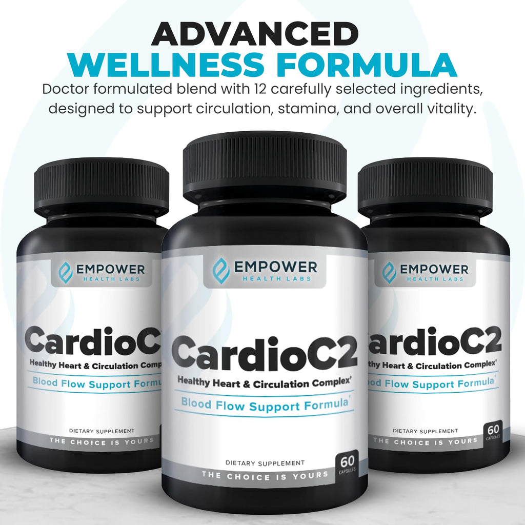 Empower Health Labs CardioC2 Circulation & Energy Support – Doctor-Formulated Blend with Beet Root, Black Garlic, Hawthorn & CoQ10 – Supports Healthy Blood Flow, Energy & Clarity – 60 Capsules