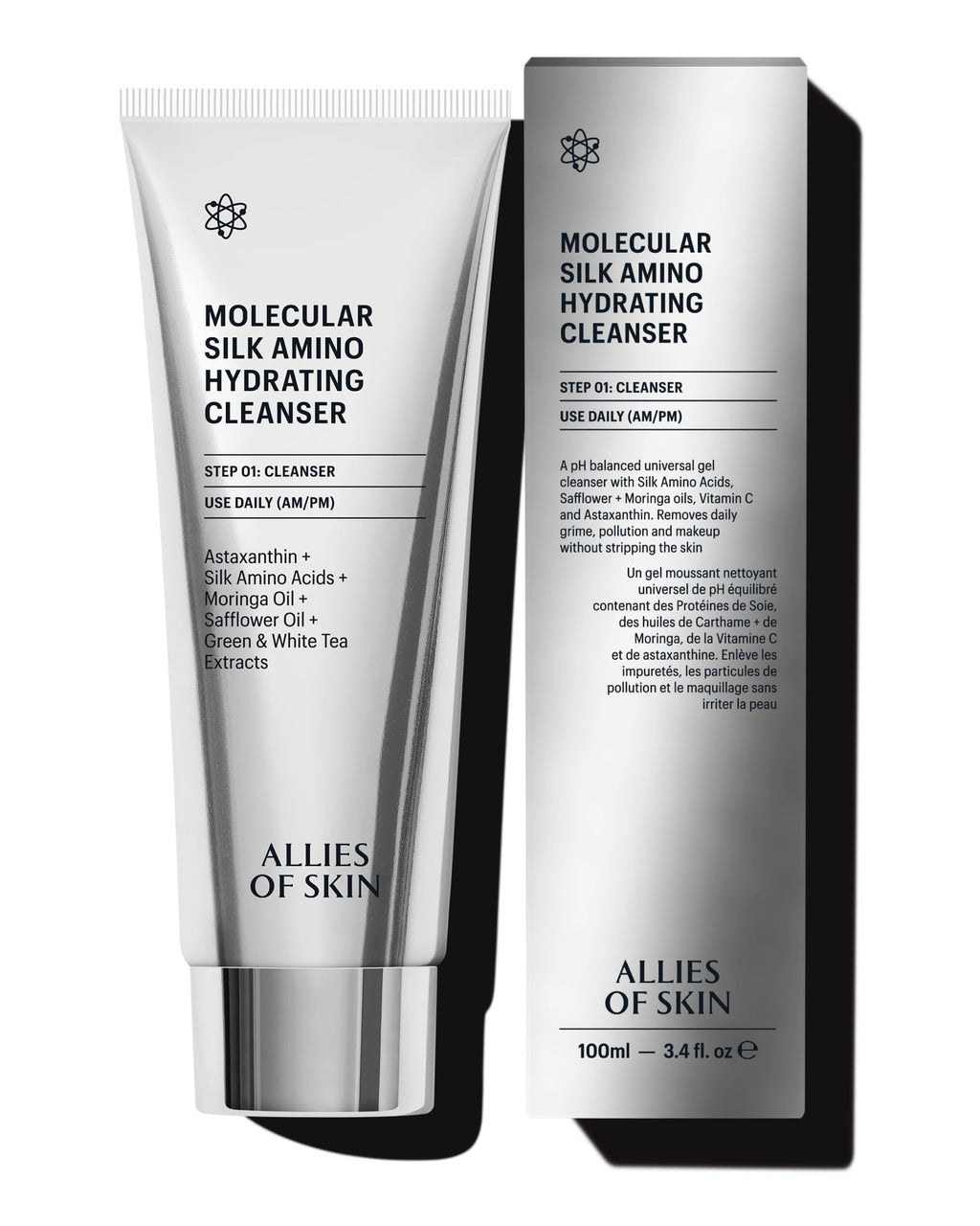 Allies of Skin Hydrating Silk Amino Face Cleanser | Gentle Daily Face Wash with Vitamin C, Astaxanthin & Moringa Oil | Moisturizing and Silky Soft for Dry and Sensitive Skin, 3.4 fl oz